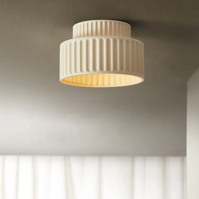 Contemporary Nordic Cream Stripe Hand-Sculpted Resin Flush Mount Ceiling Light for Entryway