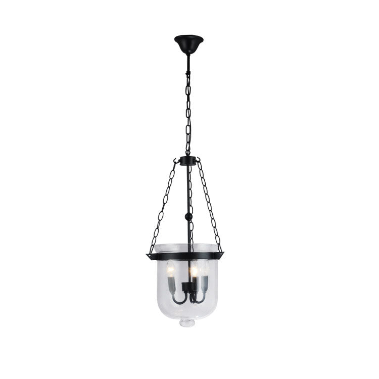 Rustic Round Glass Bucket Iron Candelabra 3-Light Chandelier for Living Room