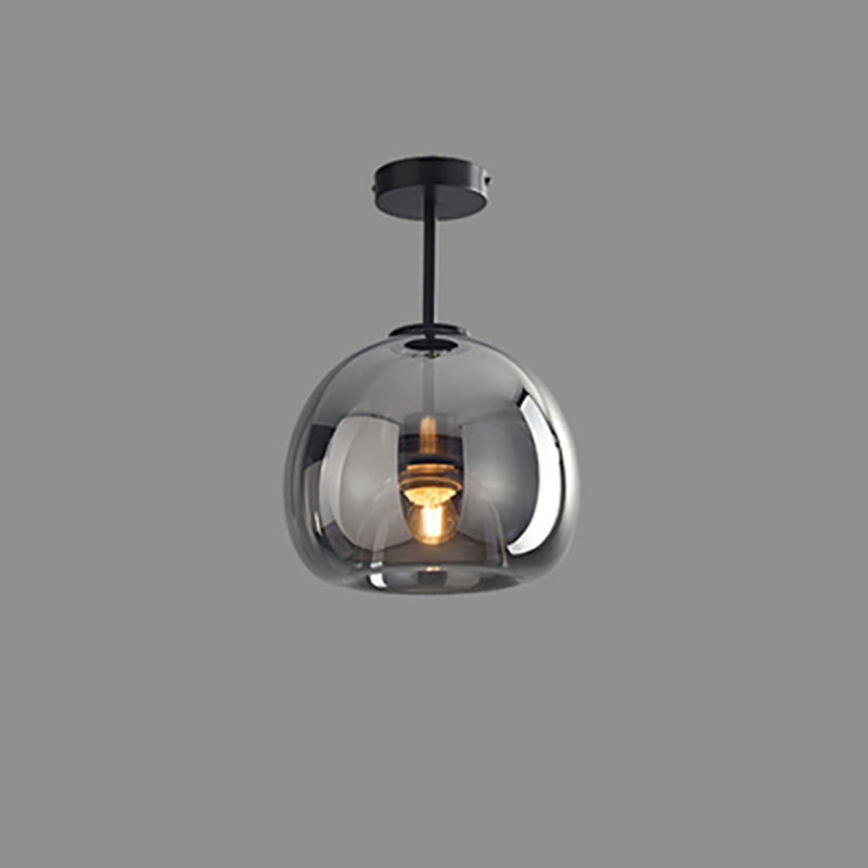 Contemporary Nordic Round Glass Iron Ball Semi-Flush Ceiling Light