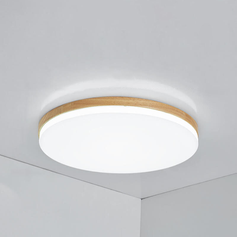 Nordic Simplicity Round Solid Wood LED Flush Mount Ceiling Light