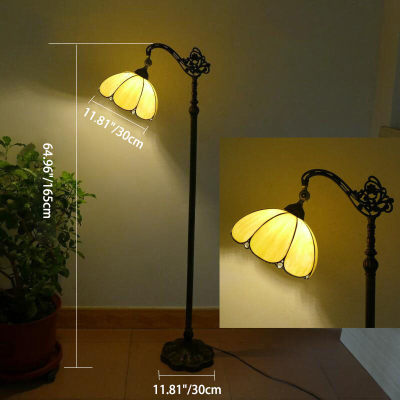 Tiffany Stained Glass Petal Shade Floor Lamp for Home Office  

Illuminate your home office with this stunning Tiffany stained glass petal shade floor lamp. Featuring exquisite craftsmanship and a classic design, this 1-light standing lamp combines beauty