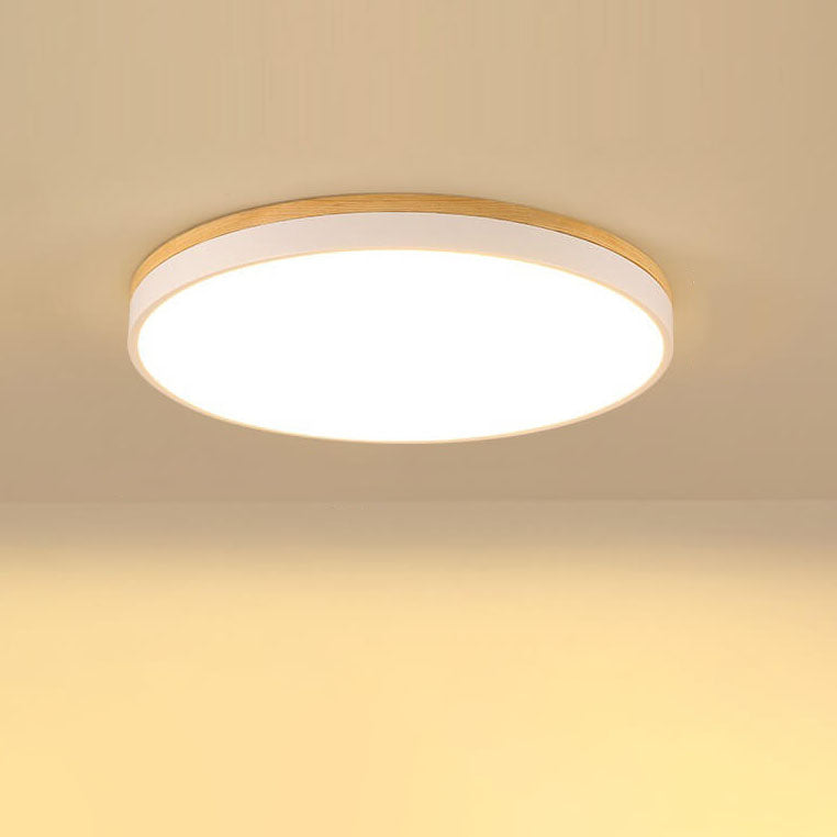 Nordic Solid Wood Round LED Flush Mount Ceiling Light