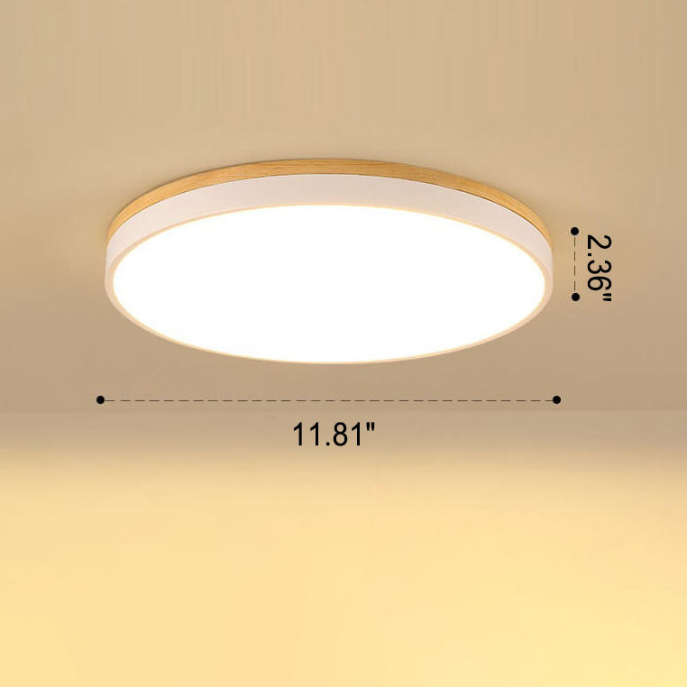 Nordic Solid Wood Round LED Flush Mount Ceiling Light