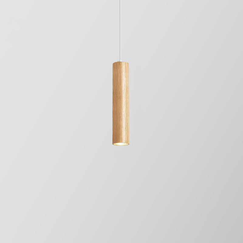 Modern Minimalist Rubberwood Cylinder LED Pendant Light for Bedroom