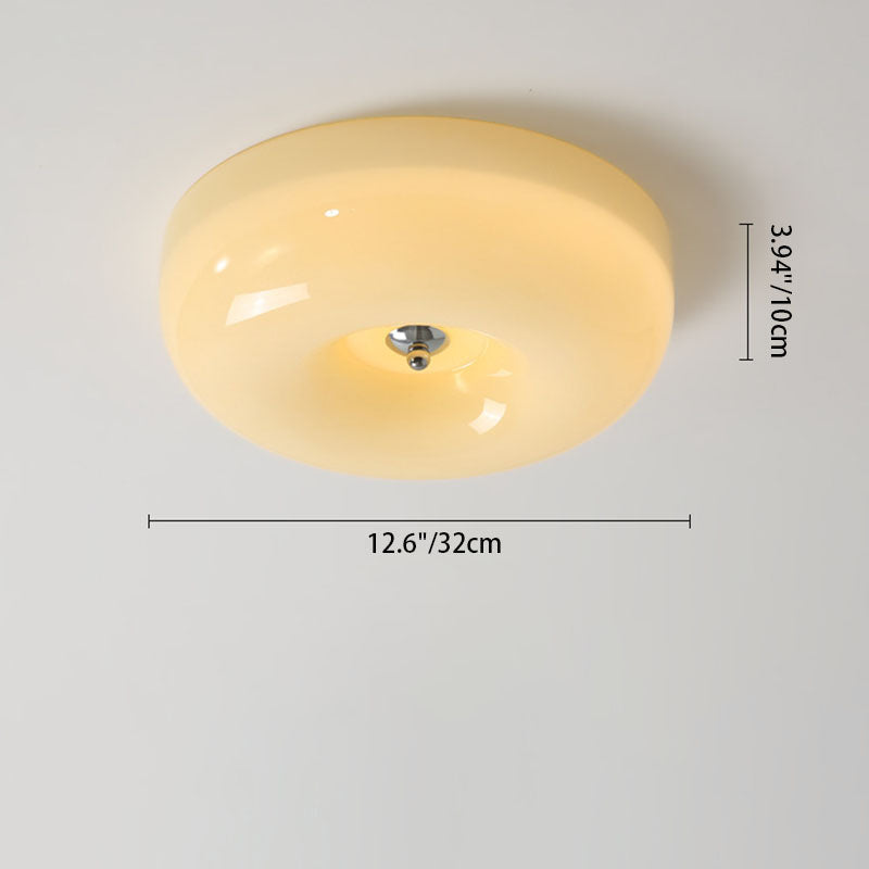 Contemporary Nordic Creamy Yellow Pudding Glass Shade Iron LED Flush Mount Ceiling Light