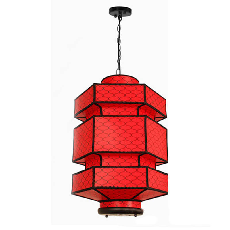 Chinese Retro Hexagonal Faux Sheepskin Pendant Light - 1-Light Iron Fixture