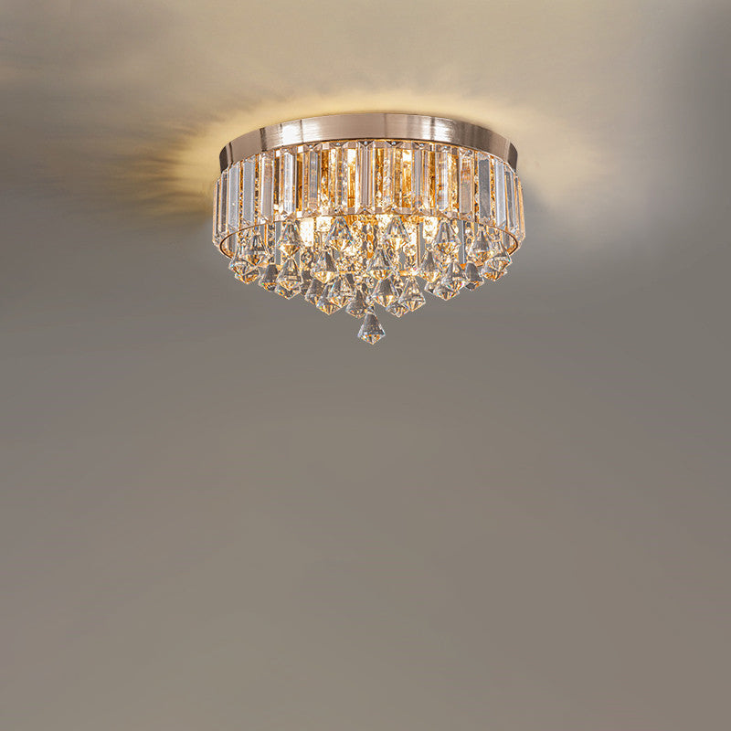 Modern Luxury Round Iron Crystal Beads Flush Mount Ceiling Light 6/9-Light Living Room Fixture
