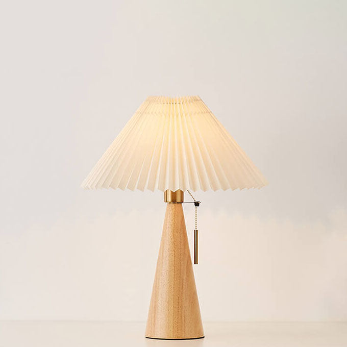 Japanese Minimalist Vintage Pleated Wooden Fabric LED Lamp