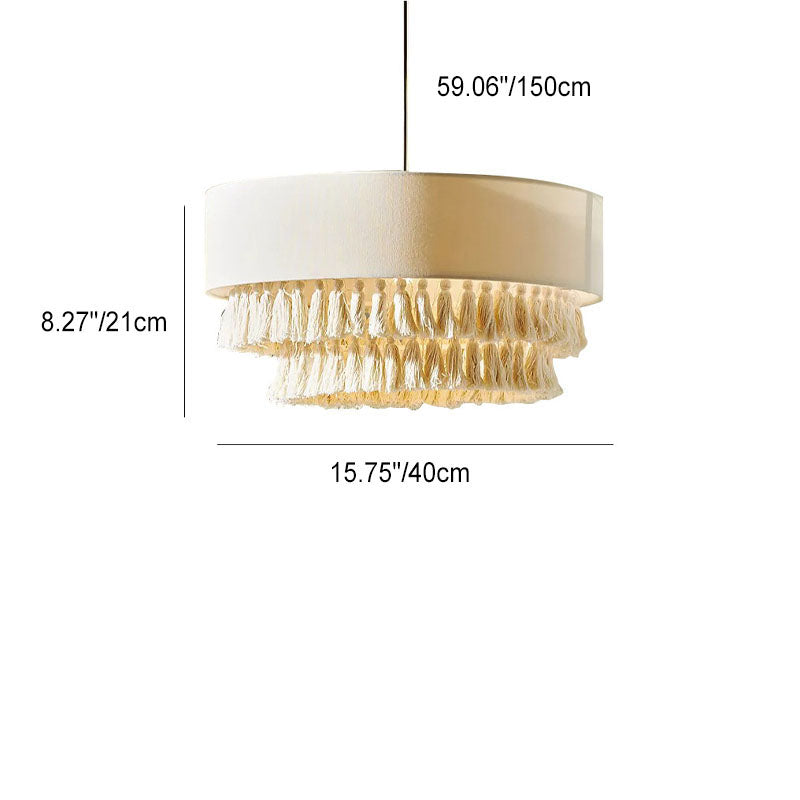 Contemporary Boho 3-Light Chandelier - Fabric Shade with Tassel & Braided Rope for Living Room