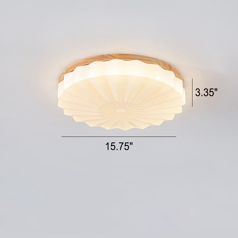 Japanese Minimalist Round Wood Acrylic LED Flush Mount Light