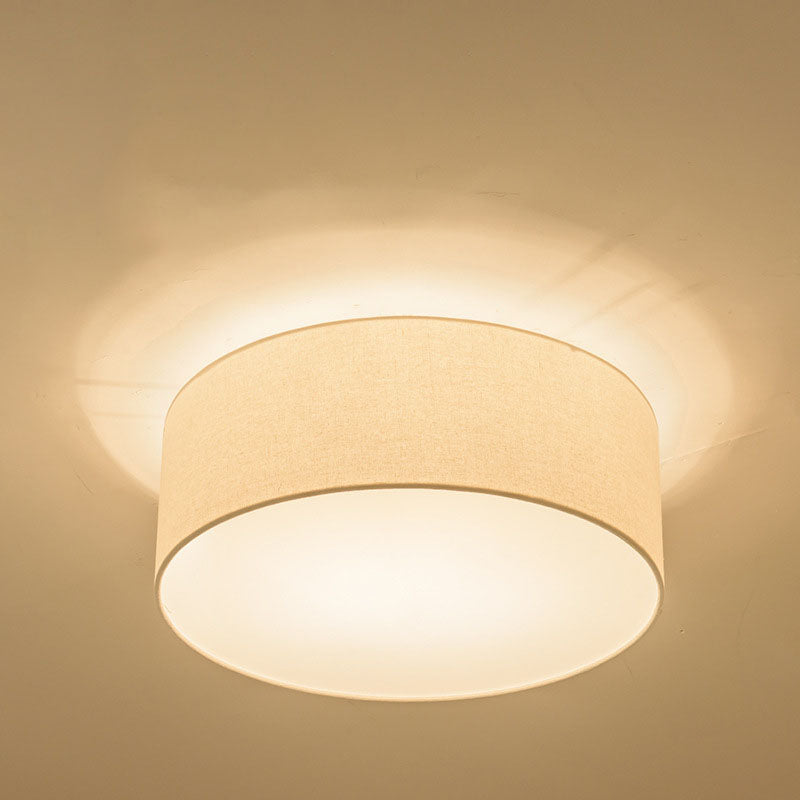 Modern Minimalist Round Drum Flush Mount Ceiling Light - Iron & Fabric 3/5 Light for Living Room