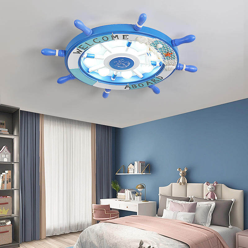 Cartoon Sailboat Helmsman LED Flush Mount Ceiling Light