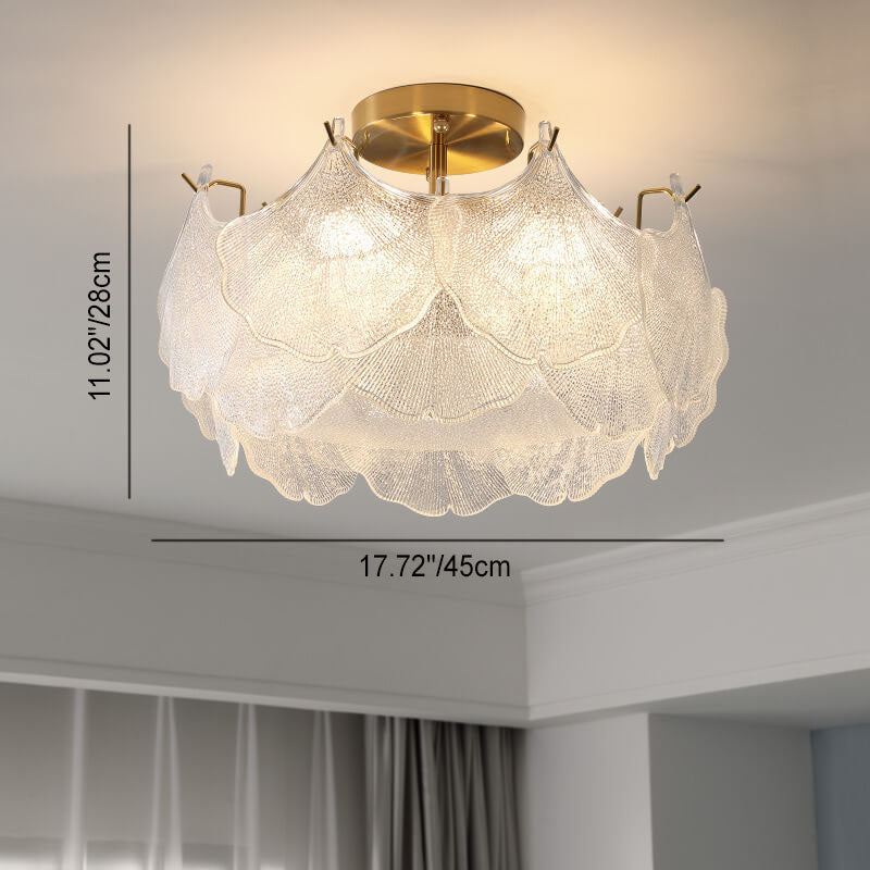 Traditional French Ginkgo Leaf Semi-Flush Mount Ceiling Light - 5/8 Glass for Living Room