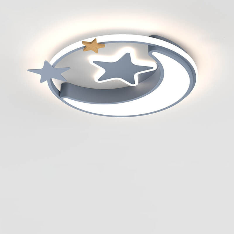 Creative Simplicity Star Moon Round LED Kids Flush Mount Ceiling Light - Cute Bedroom Lighting, Nursery Decor, Child-Friendly Ceiling Fixture, Modern Design, Energy Efficient, Easy Install, Adjustable Brightness, Soft Glow, Ideal for Kids Room, Baby Room