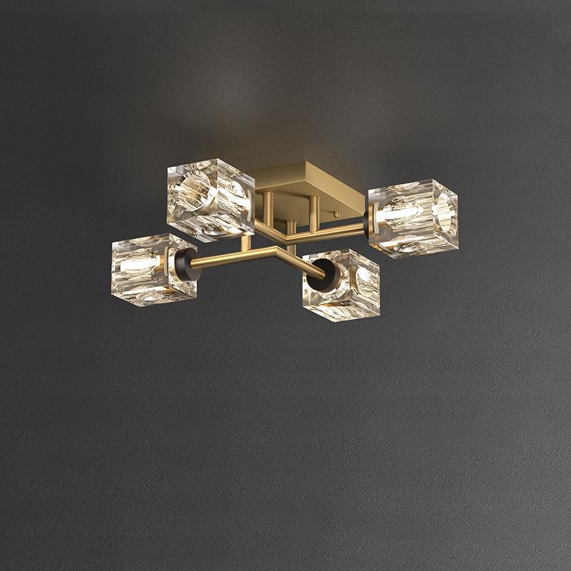 Contemporary Luxury Copper Crystal Semi-Flush Mount Ceiling Light - 4/6/8 Light Options for Living Room