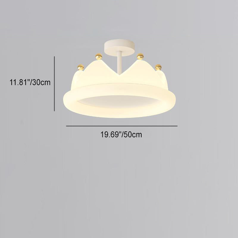 Contemporary Kids Crown Iron PE LED Semi-Flush Mount Ceiling Light Bedroom Lighting Fixture Modern Nursery Decor Creative Design Childrens Room Illumination Stylish Playroom Ceiling Lamp