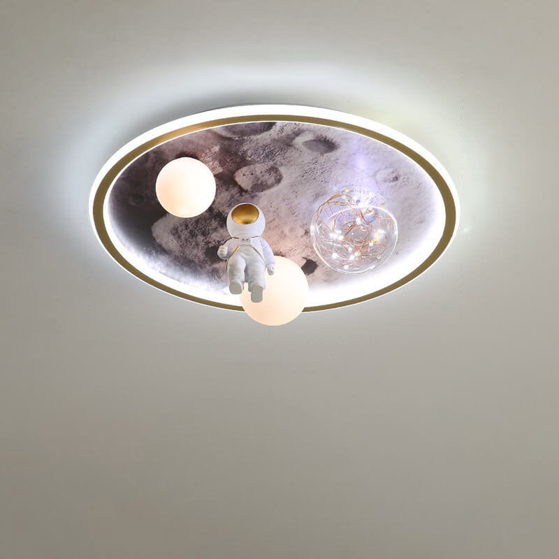 Children's Cartoon Astronaut Moon Acrylic LED Flush Mount Ceiling Light for Kids Room, Space Theme Bedroom Lighting, Cute Astronaut Design, Kids Night Light, Durable & Energy Efficient Ceiling Fixture, Ideal for Nursery & Playroom Decor