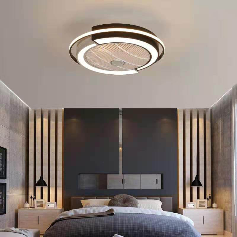 Modern Round LED Semi-Flush Mount Ceiling Fan Light