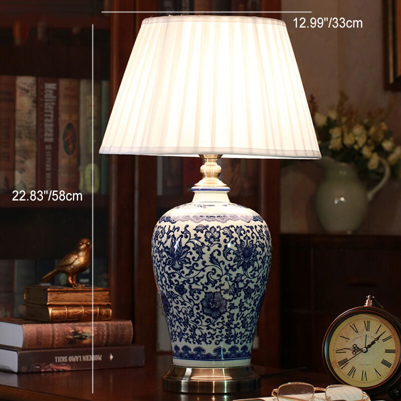 Traditional Chinese Ceramic Electroplated Antique Brass Finish Table Lamp - 1-Light Cone Design for Home Office