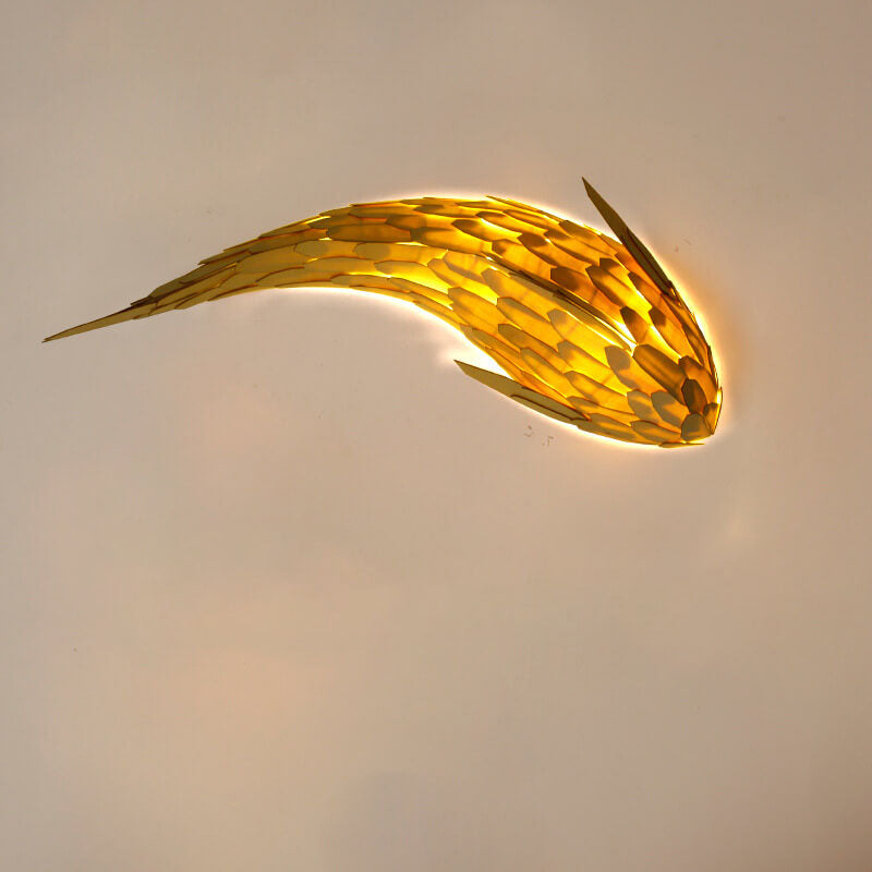 Modern Decorative Carp Linden Wood 2-Light Wall Sconce Lamp