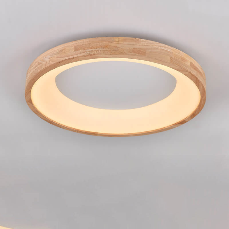 Nordic Minimalist Round LED Flush Mount Ceiling Light - Log Wood Design, Modern Illumination, Natural Aesthetic, Home Lighting Solution