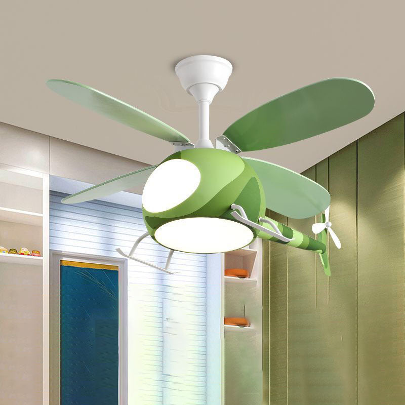 Contemporary Iron Cartoon Planes LED Ceiling Fan Light for Bedroom