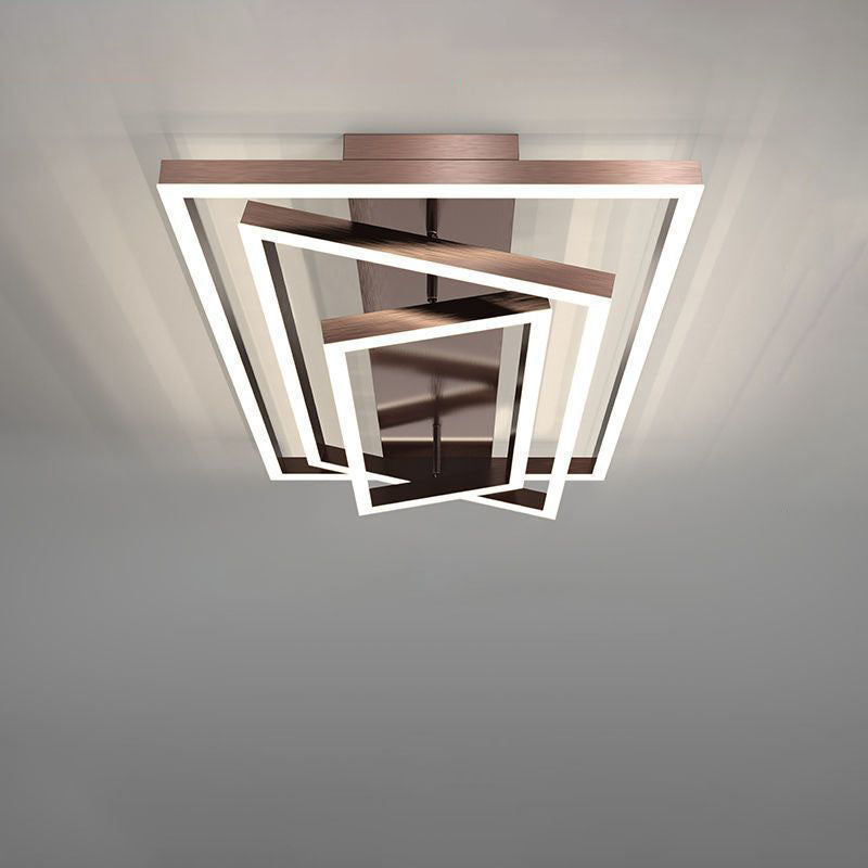 Modern Minimalist LED Flush Mount Ceiling Light - Aluminum Finish Multi-layer Rectangular Frame for Living Room