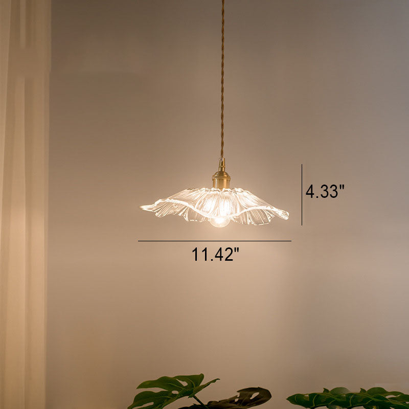 Nordic Vintage Glass Flower Brass Pendant Light 1-Light