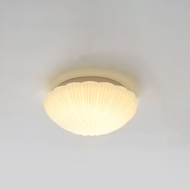 Modern Minimalist Cream Shell Glass LED Flush Mount Light for Living Room & Bedroom