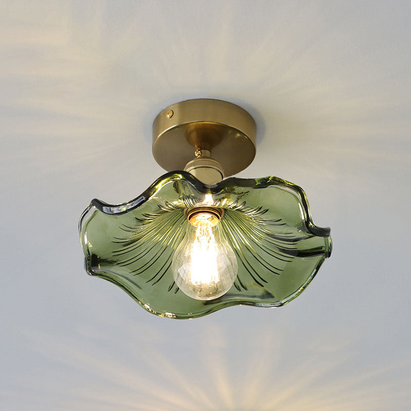 European Vintage Lotus Leaf Copper Semi-Flush Mount Light 1-Light Fixture