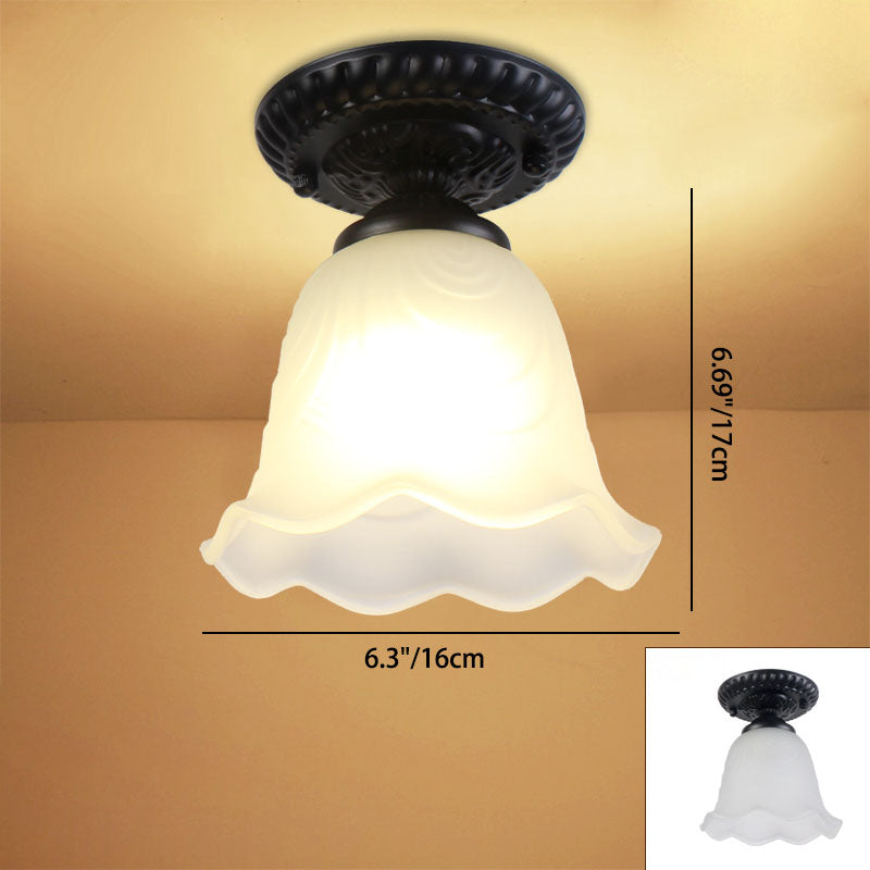 Contemporary Retro Floral Semi-Flush Mount Ceiling Light - Bell Round Iron & Glass for Hallway