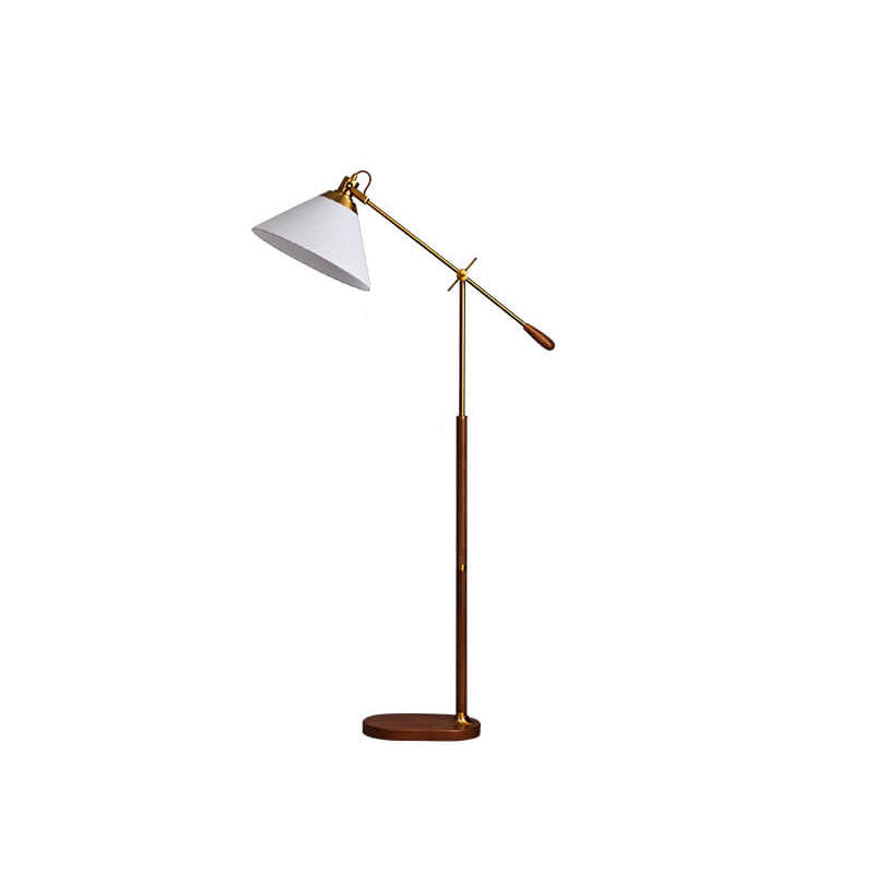 Vintage Fabric Cone Floor Lamp, Metal and Ash Wood, 1-Light for Bedroom