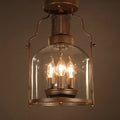 Industrial Vintage Iron Glass Lantern 3-Light Semi-Flush Mount Ceiling Light