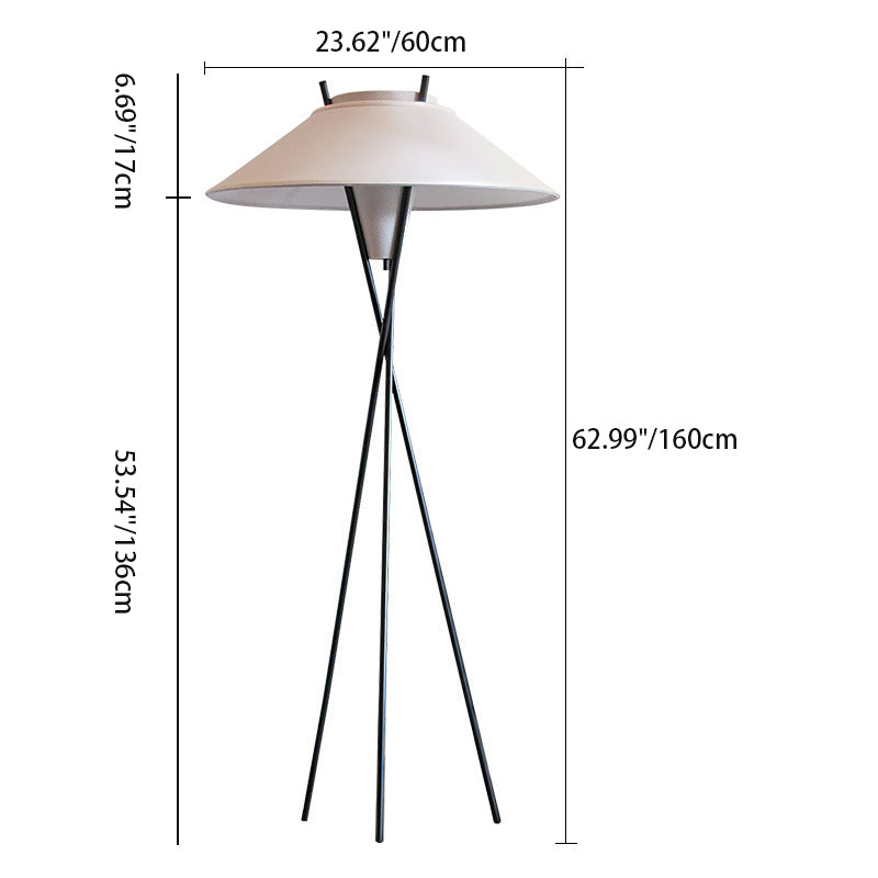Contemporary Semi-Tapered Fabric Shade Iron Tripod Floor Lamp for Study