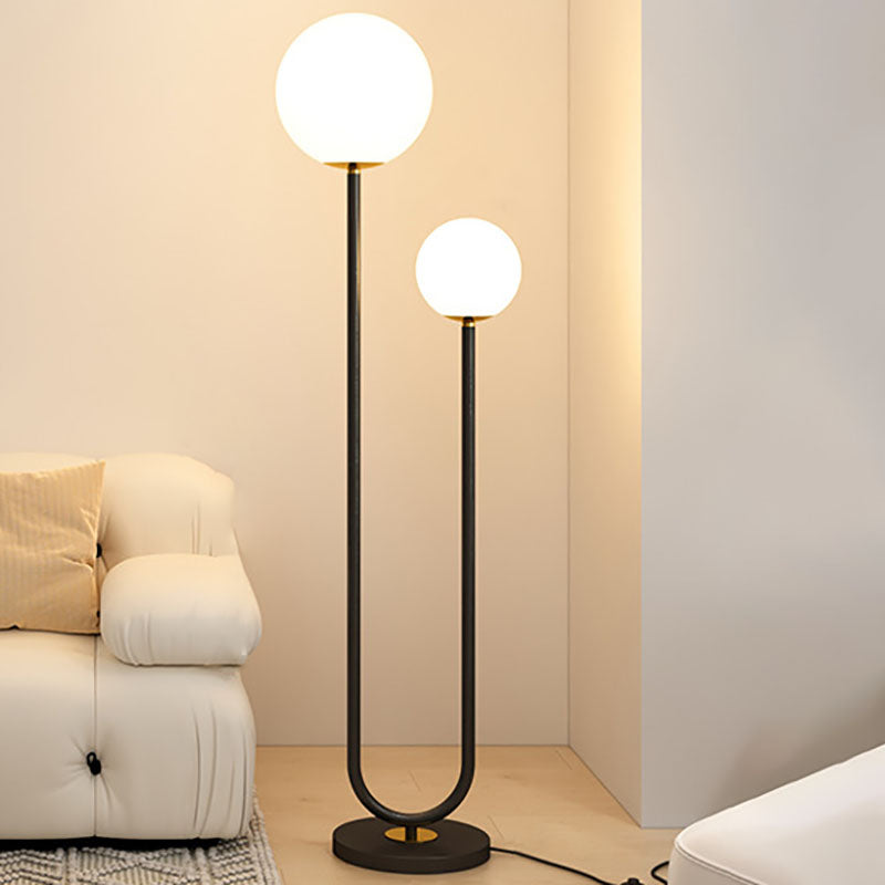 Modern Minimalist 2-Light Round Ball Iron Glass Floor Lamp for Bedroom