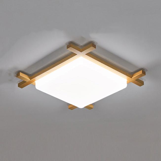 Traditional Japanese Tatami LED Flush Mount Ceiling Light - Square Acrylic Design for Bedroom
