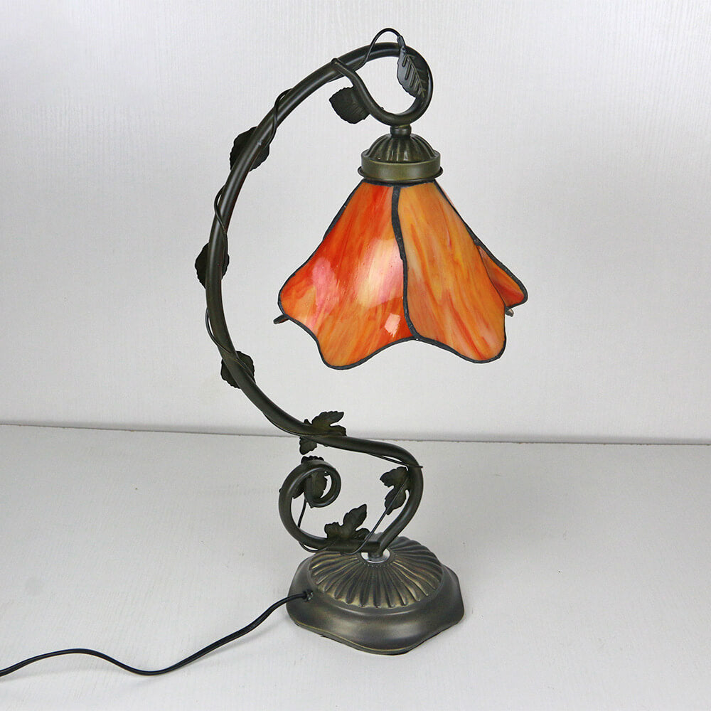 Tiffany Simple Flower Petal Resin Stained Glass 1-Light Table Lamp, Vintage Style Stained Glass Lamp, Decorative Floral Accent Lamp, Home Decor Illumination, Tiffany Inspired Lighting, Art Glass Table Lamp for Living Room, Bedroom and Office, Handcrafted