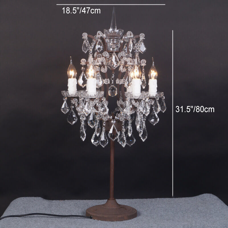 Vintage Crystal Candelabra Lamp - 6-Light Rust Table Lamp for Living Room