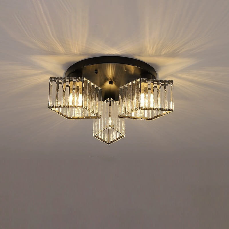 Modern Luxury Diamond Shaped Iron Crystal Semi-Flush Mount Ceiling Light - 3/4/5/6 Light Fixture
