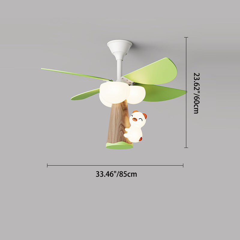 Contemporary Kids PVC Iron Wood Tree Bear LED Ceiling Fan Light