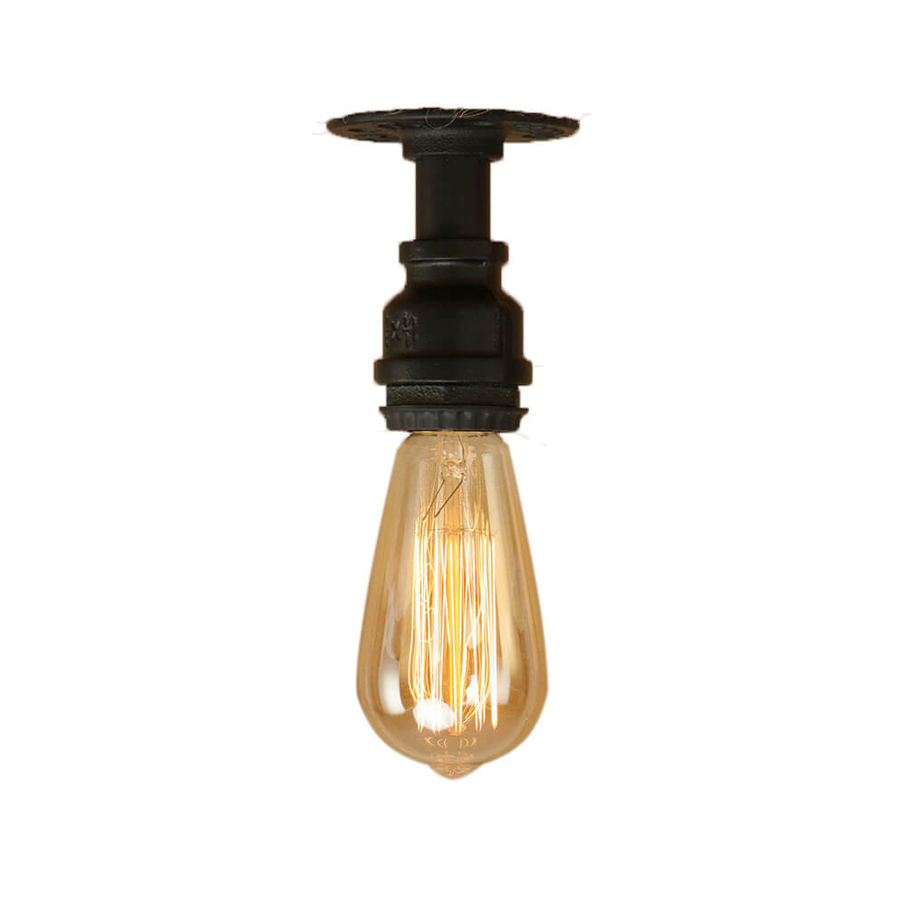 Vintage Steampunk Iron Glass Shade Flush Mount Ceiling Light