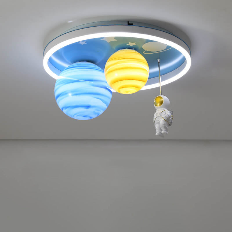 Astronaut Planet Round Kids Flush Mount Ceiling Light - Space Themed Nursery Lighting, Outer Space Decor, Children's Bedroom Fixtures, Astronaut Design Ceiling Lamp, Kids Room Lighting Fixture, Galaxy Ceiling Light for Boys and Girls, Starry Sky Indoor Il