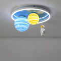 Astronaut Planet Round Kids Flush Mount Ceiling Light - Space Themed Nursery Lighting, Outer Space Decor, Children's Bedroom Fixtures, Astronaut Design Ceiling Lamp, Kids Room Lighting Fixture, Galaxy Ceiling Light for Boys and Girls, Starry Sky Indoor Il