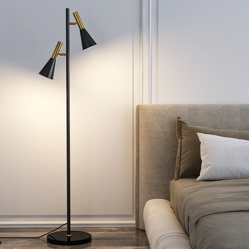 Modern Minimalist Marble Iron Horn Shade Rotatable 2-Light Floor Lamp for Living Room & Bedroom