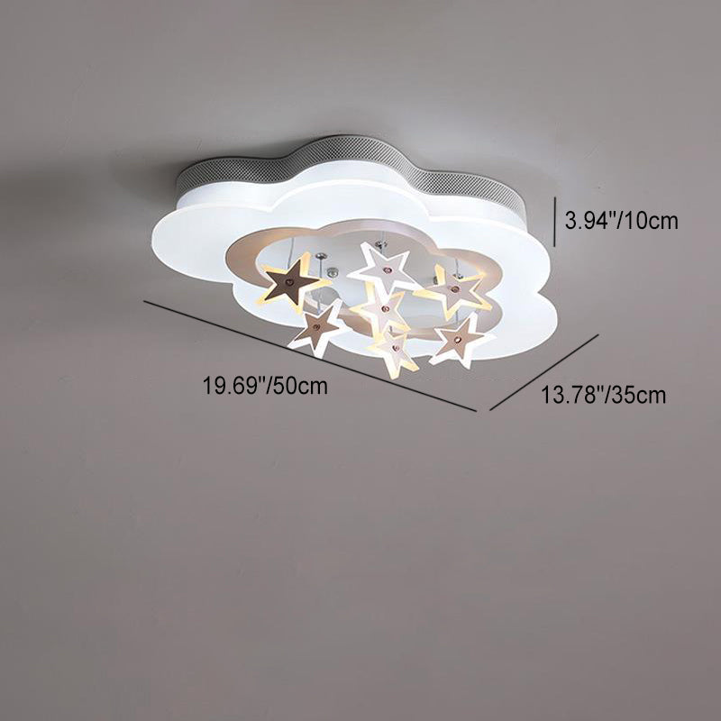 Contemporary Nordic Star Decor Cloud Acrylic Shade LED Kids Flush Mount Ceiling Light for Bedroom, Nursery Lighting, Modern Child Room Fixture, Cute Star Design, Energy Efficient, Easy Installation, White and Pastel Colors, Adjustable Brightness, Soft Glo