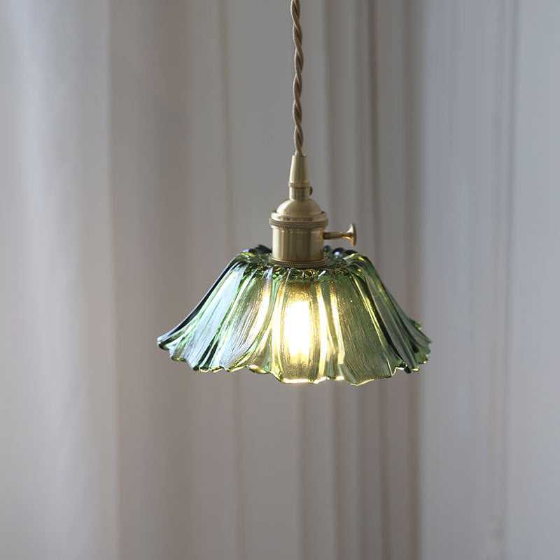 Modern Art Deco Sunflower Copper Glass Pendant Light - Living Room Essential