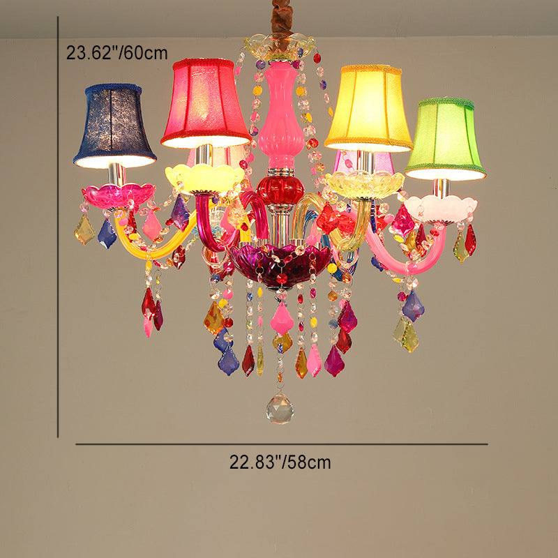 Traditional European 6-Light Glass Crystal Metal Fabric Chandeliers for Living Room