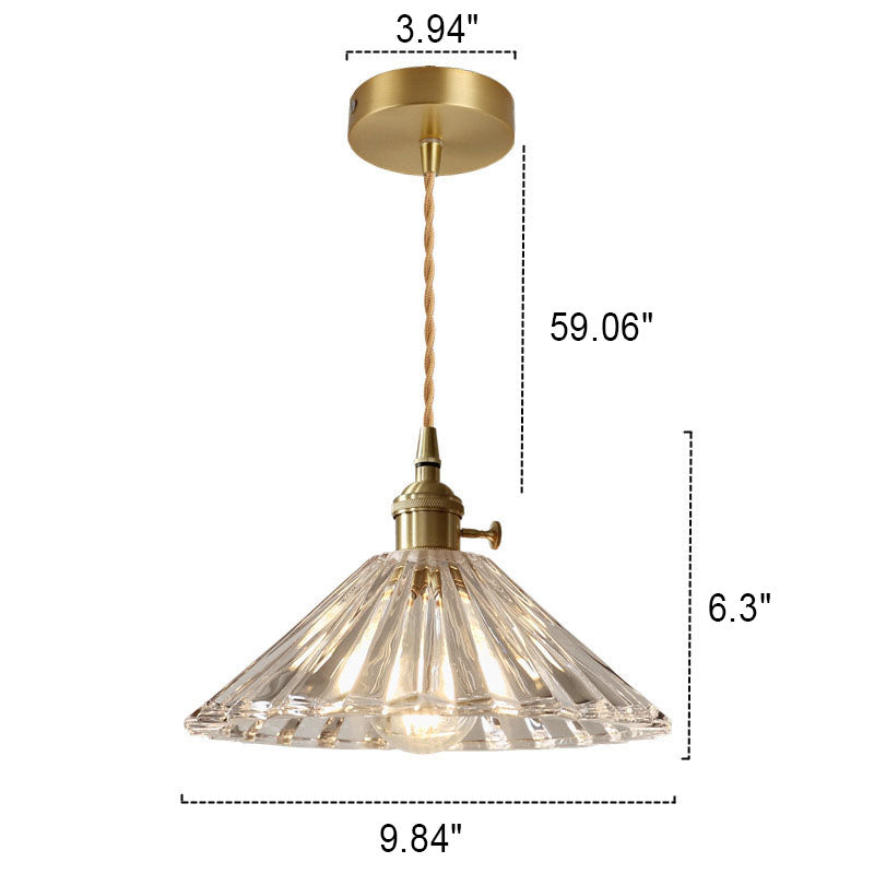 Nordic Minimalist Vintage Clear Brass Pendant Light 1-Light Fixture