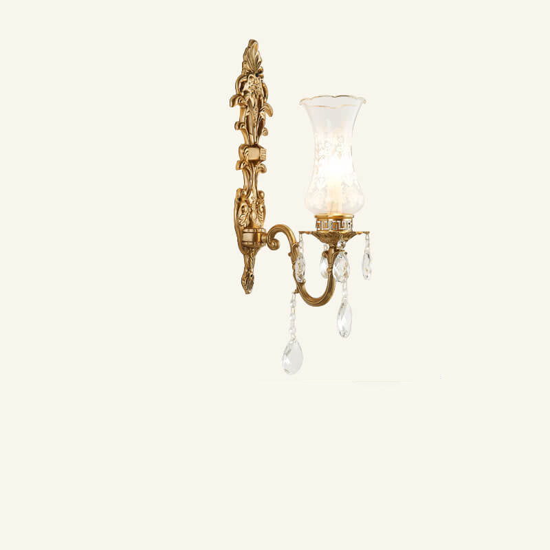Traditional French Crystal Candelabra Wall Sconce Lamp - Brass 1/2 Light Design