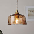 Vintage Amber Drum Glass Pendant Light for Living Room - Brass 1-Light Design